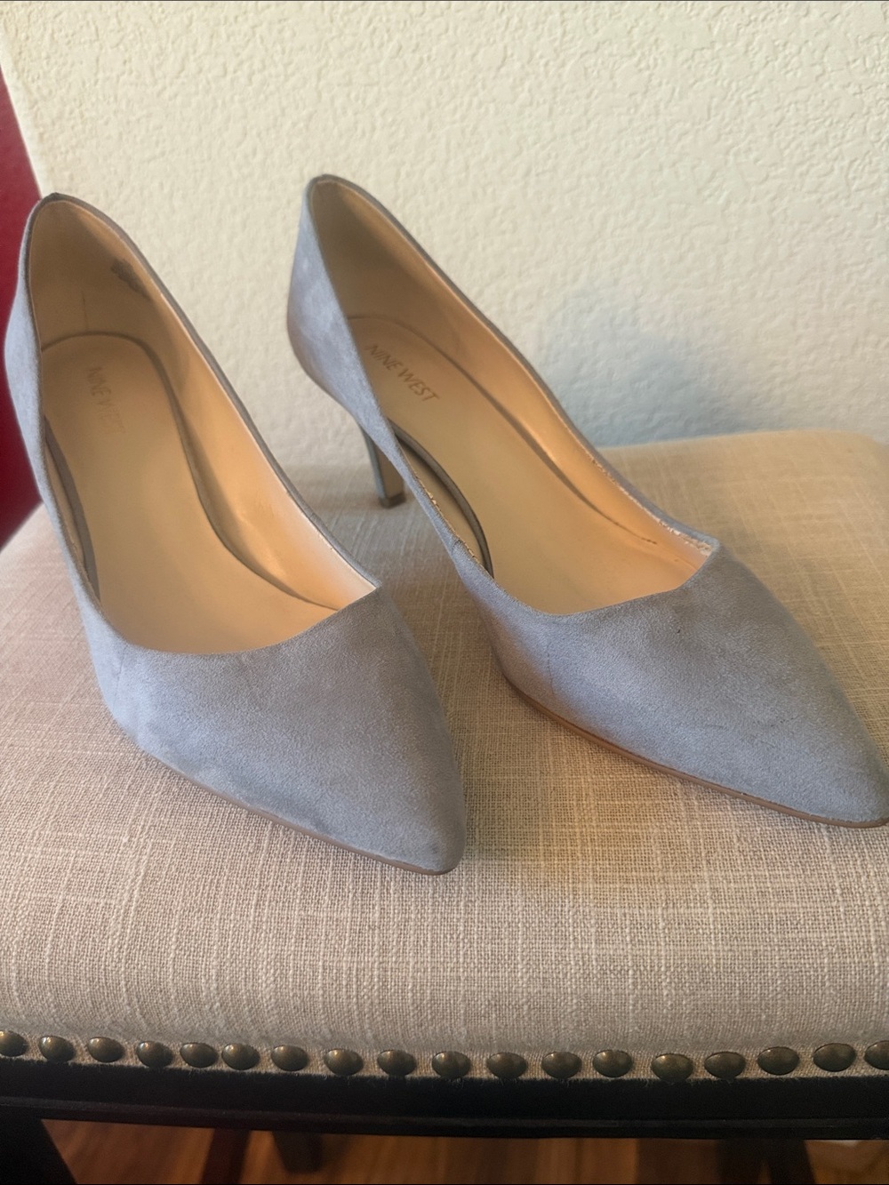 Nine West Light Gray Suede Pointed-Toe Pumps
